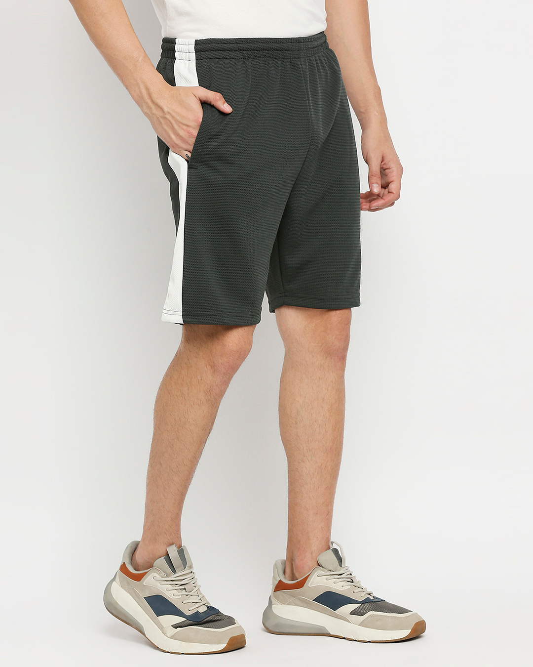 Shop Men's Grey Shorts with White Side Panel-Back