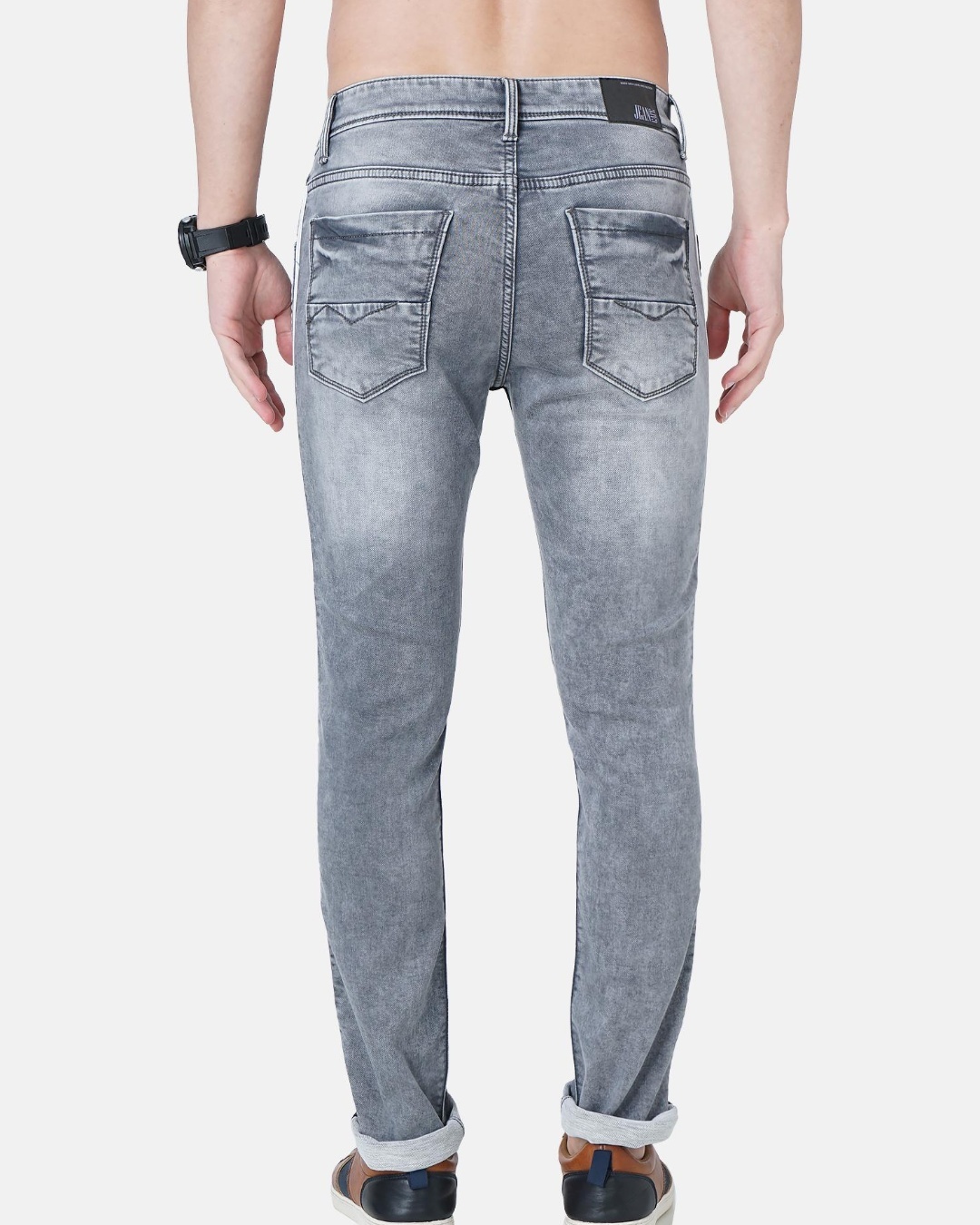 Shop Men's Grey Side Striped Slim Fit Jeans-Back