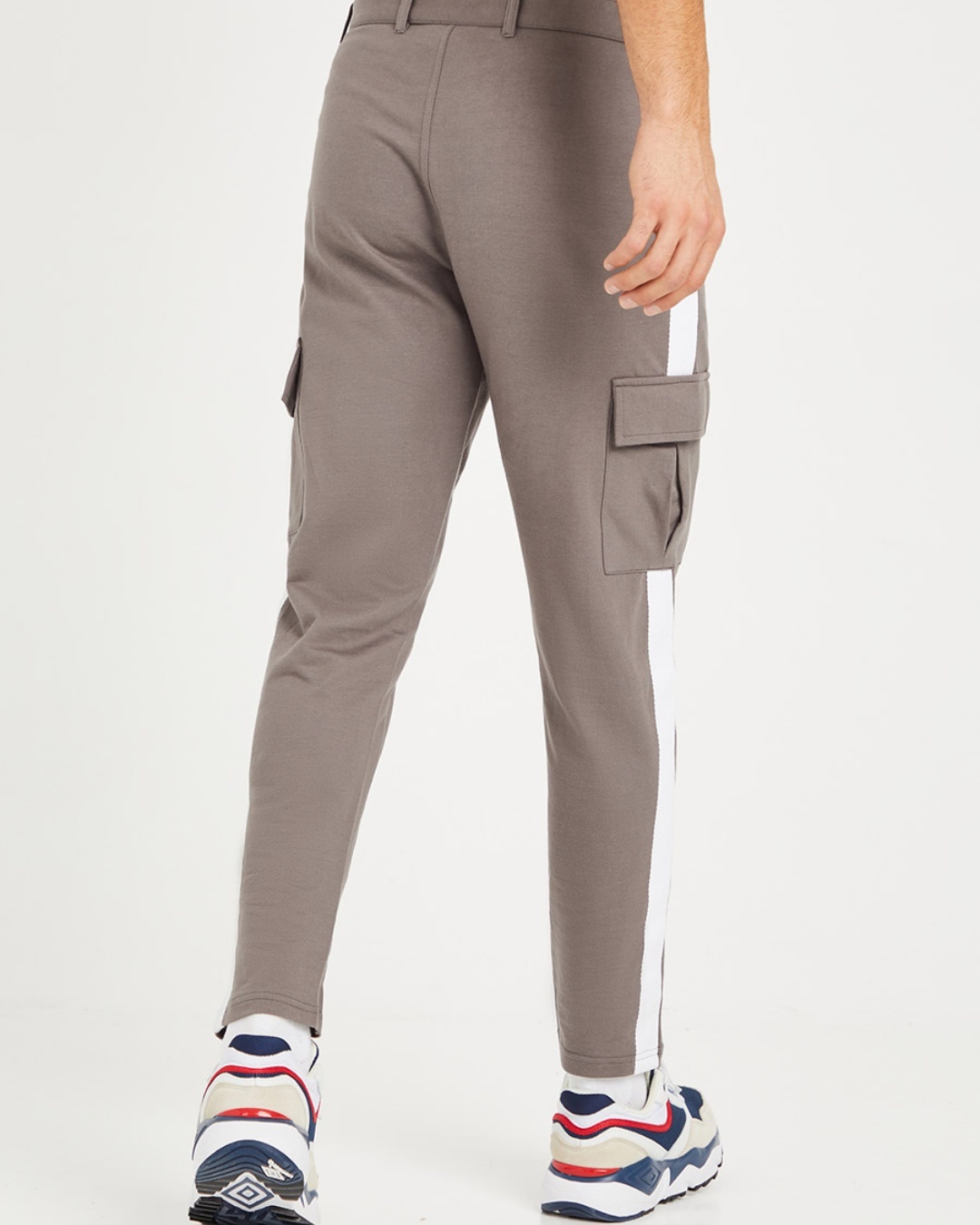 Shop Men's Grey Side Striped Tapered Fit Chinos-Back