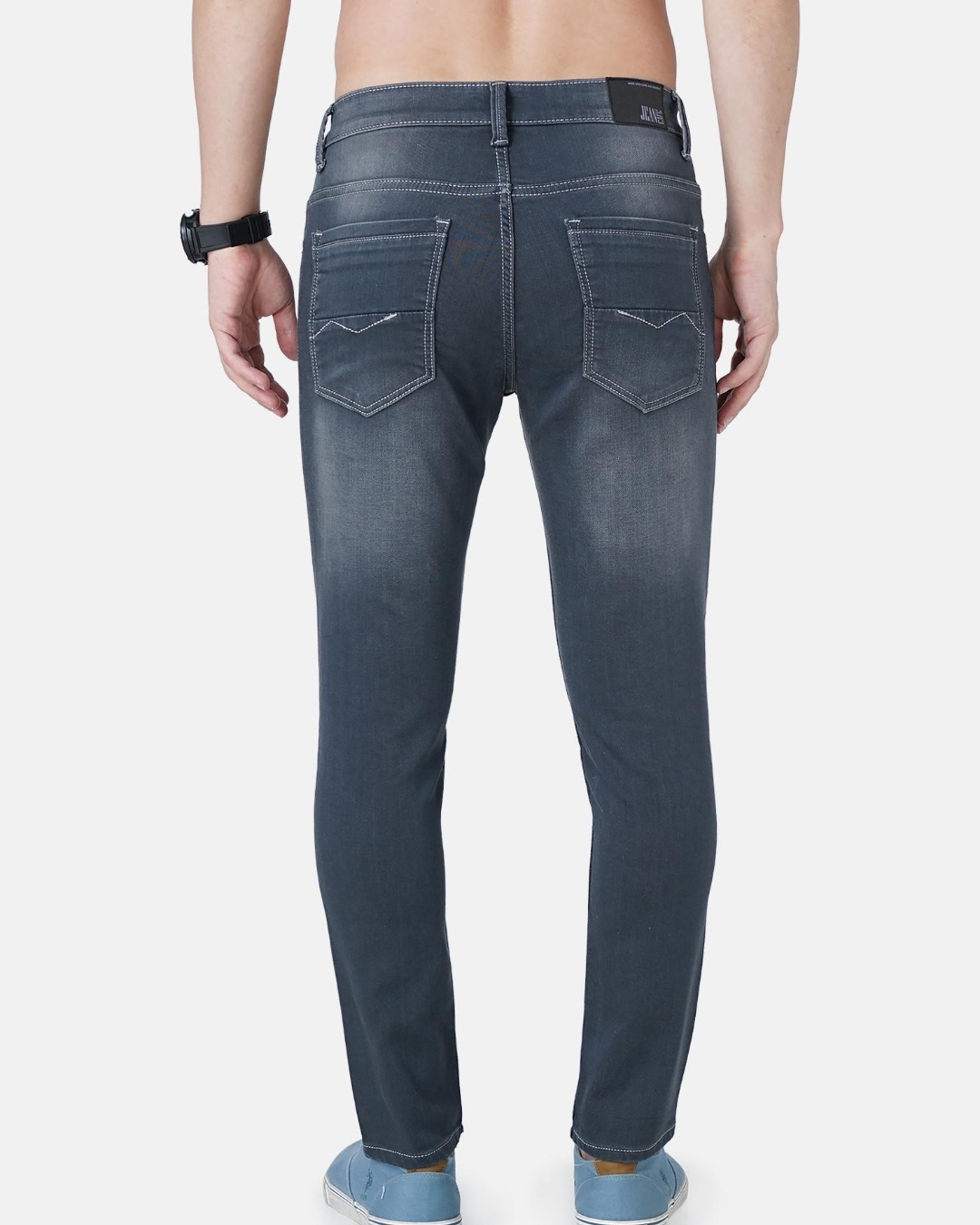 Shop Men's Grey Skinny Fit Jeans-Back