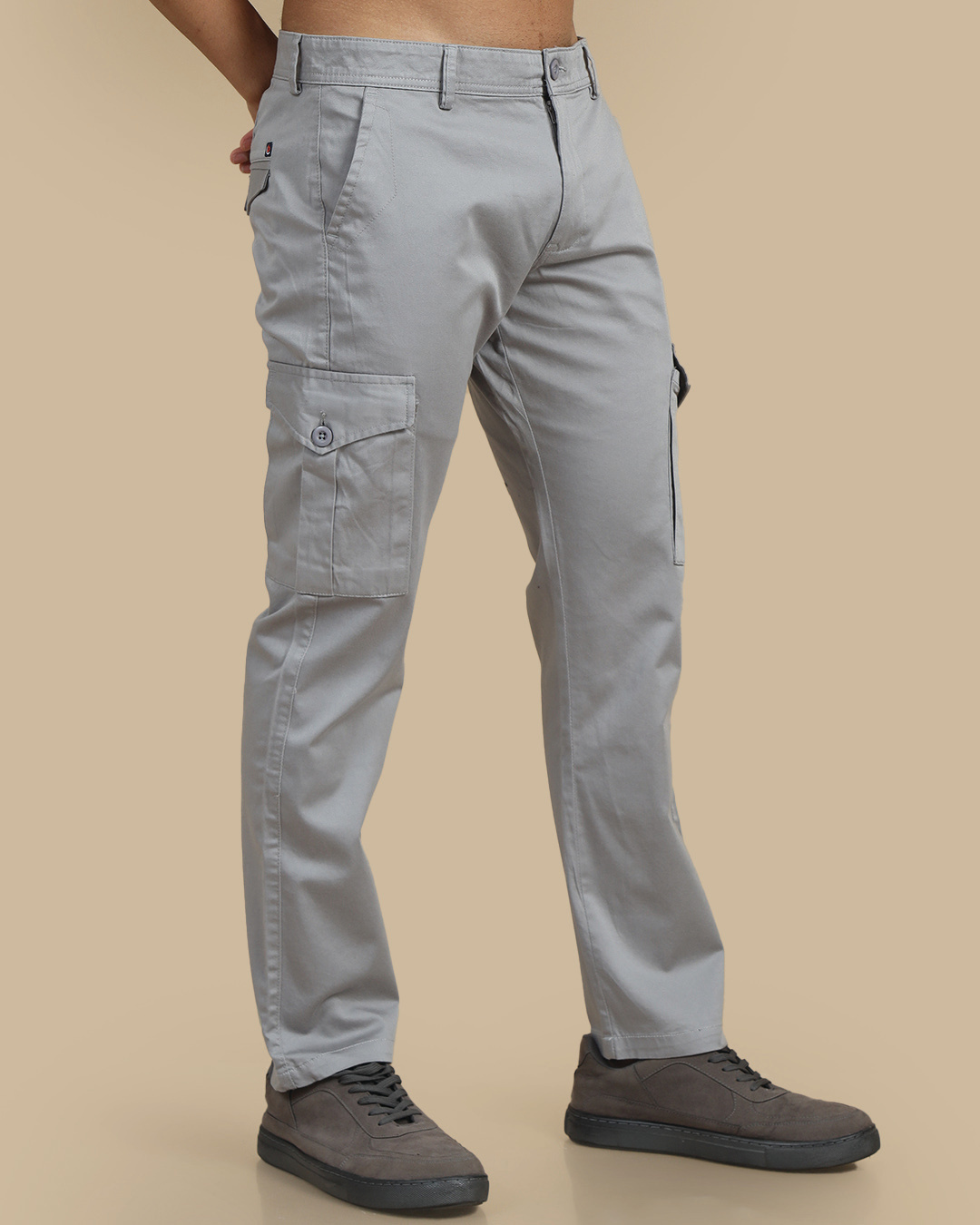 Shop Men's Stone Grey Slim Fit Cargo Pants-Back