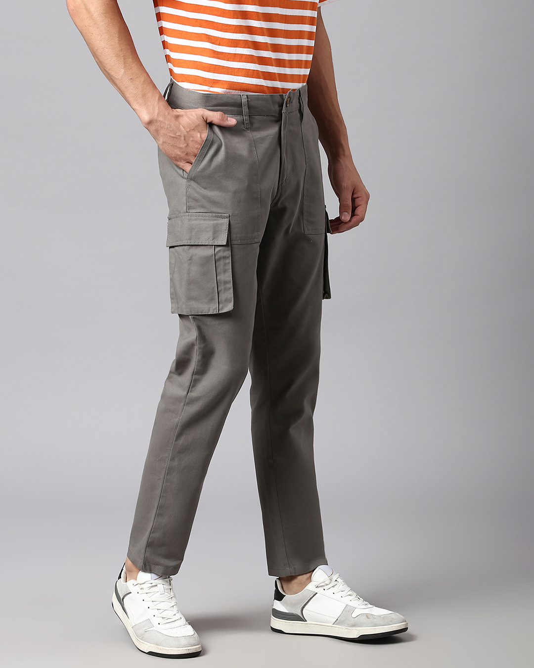 Grey Slim Fit Cargo Trousers