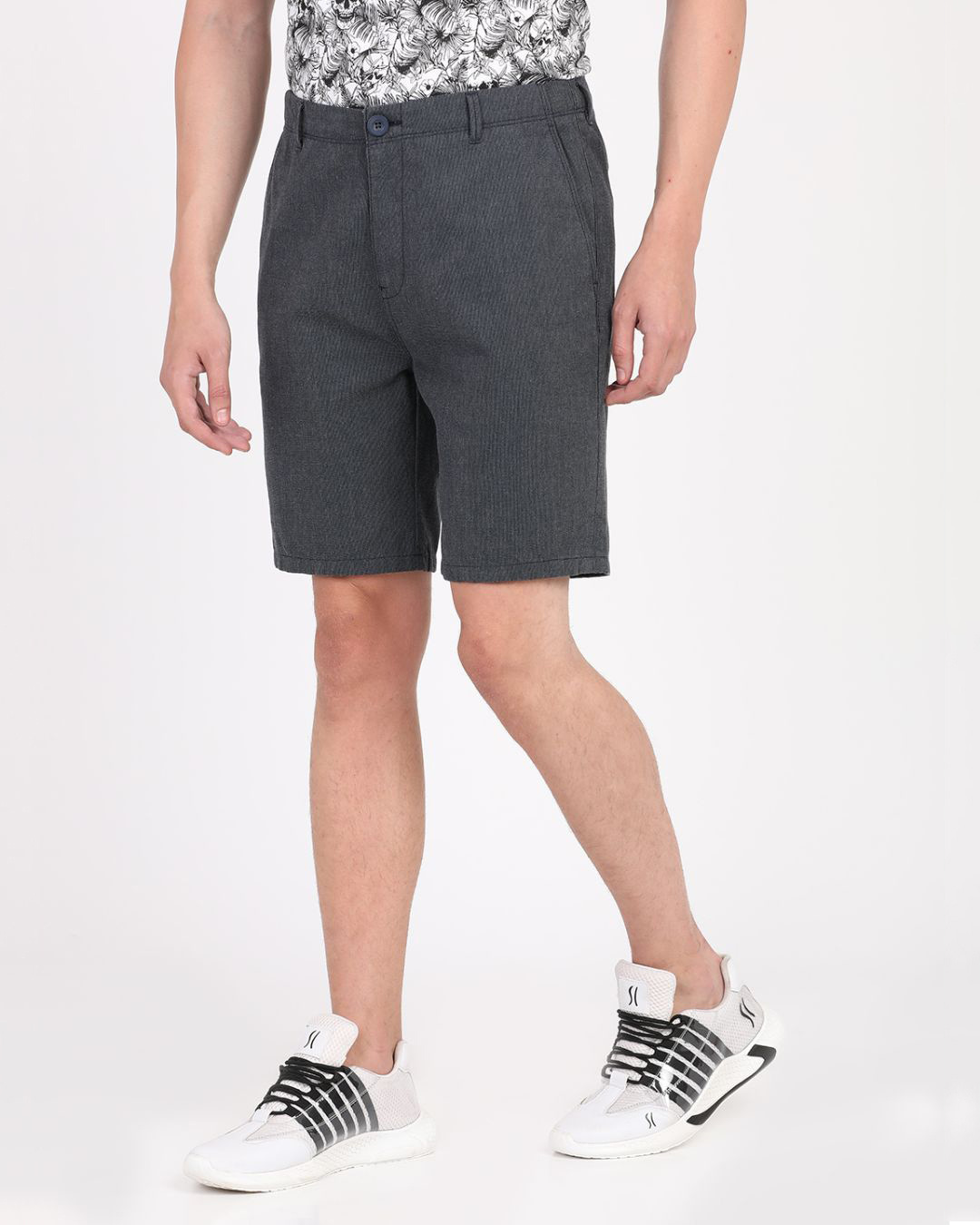 Shop Men's Grey Slim Fit Cotton Shorts-Back