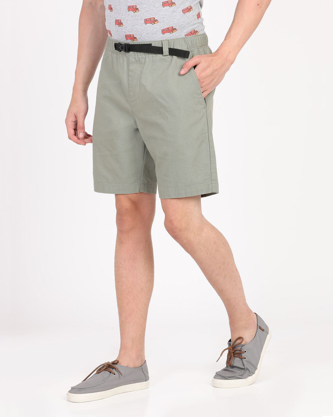 Shop Men's Grey Slim Fit Cotton Shorts-Back