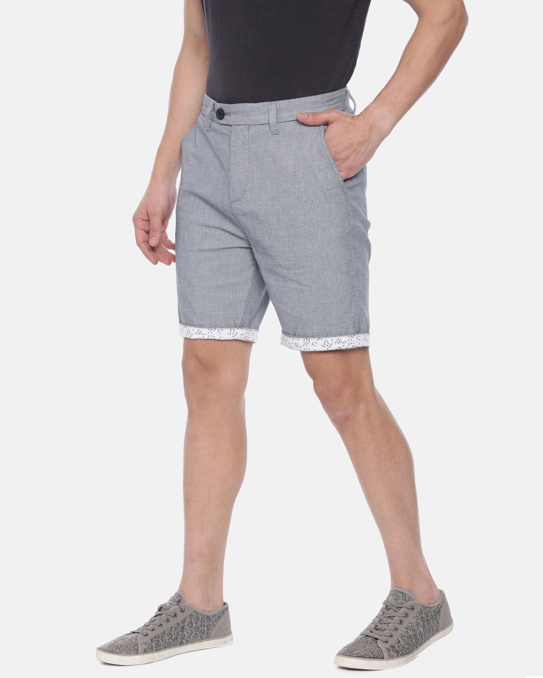 Shop Men's Grey Slim Fit Cotton Shorts-Back