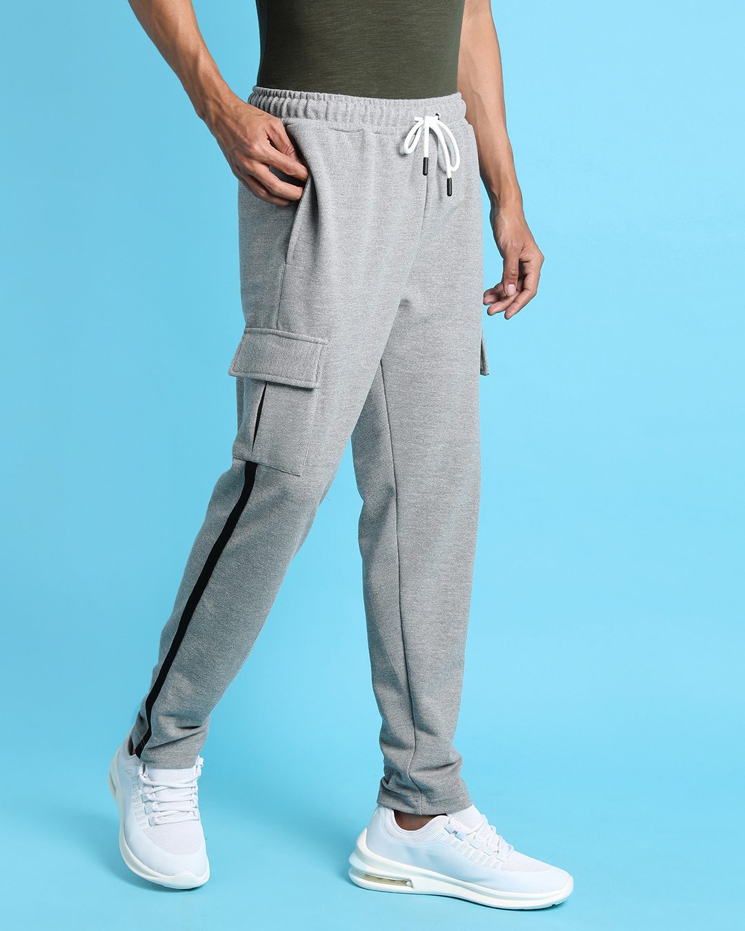Shop Men's Grey Slim Fit Cotton Track Pants-Back