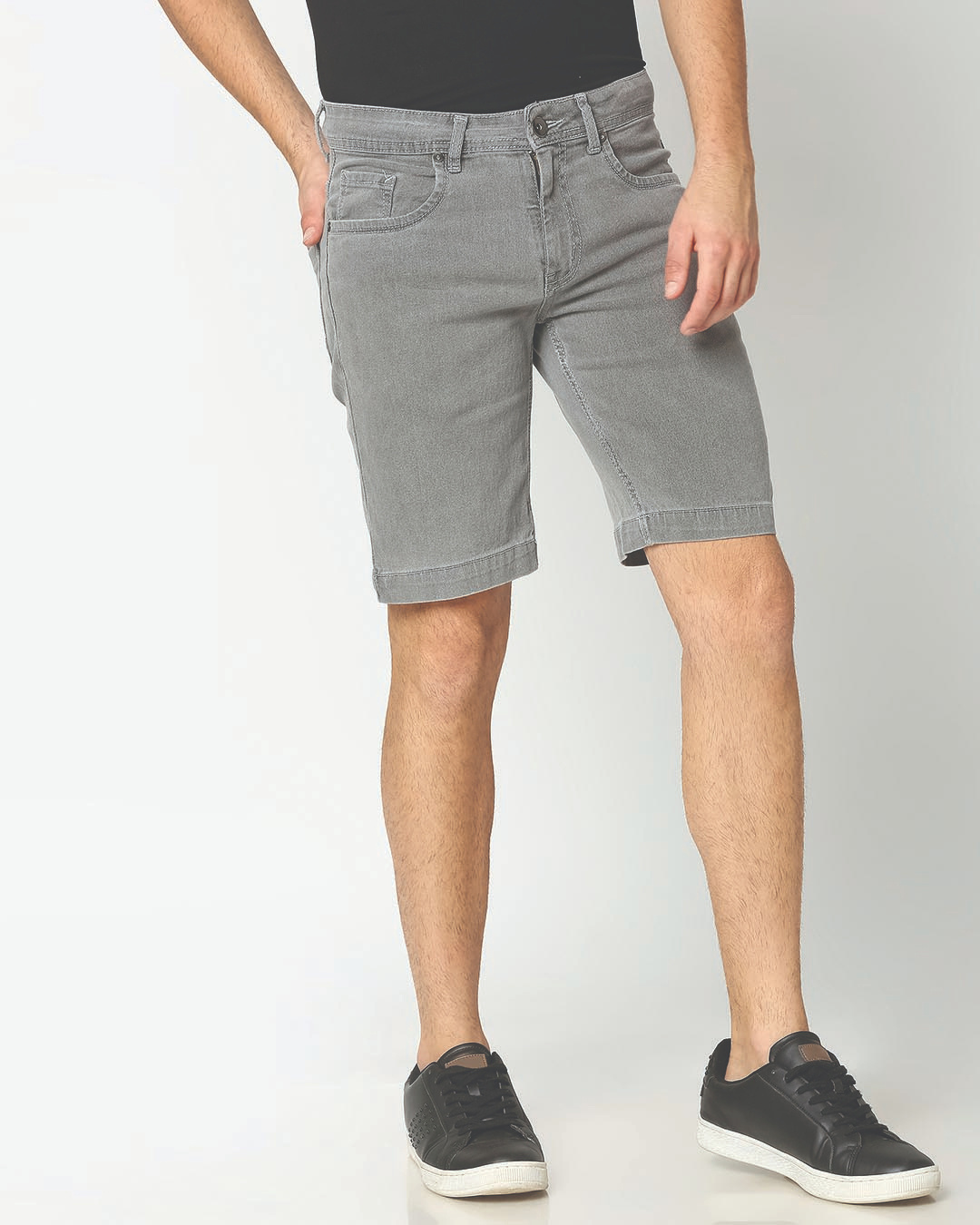 Shop Men's Grey Slim Fit Denim Shorts-Back