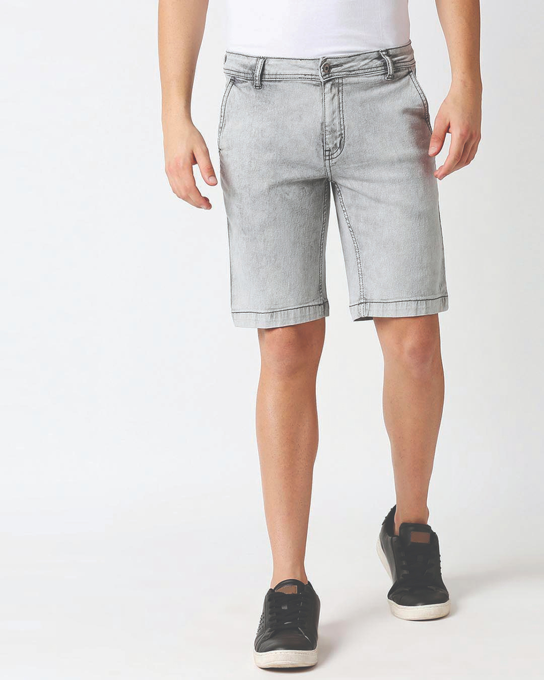 Buy Men's Grey Slim Fit Faded Denim Shorts Online at Bewakoof