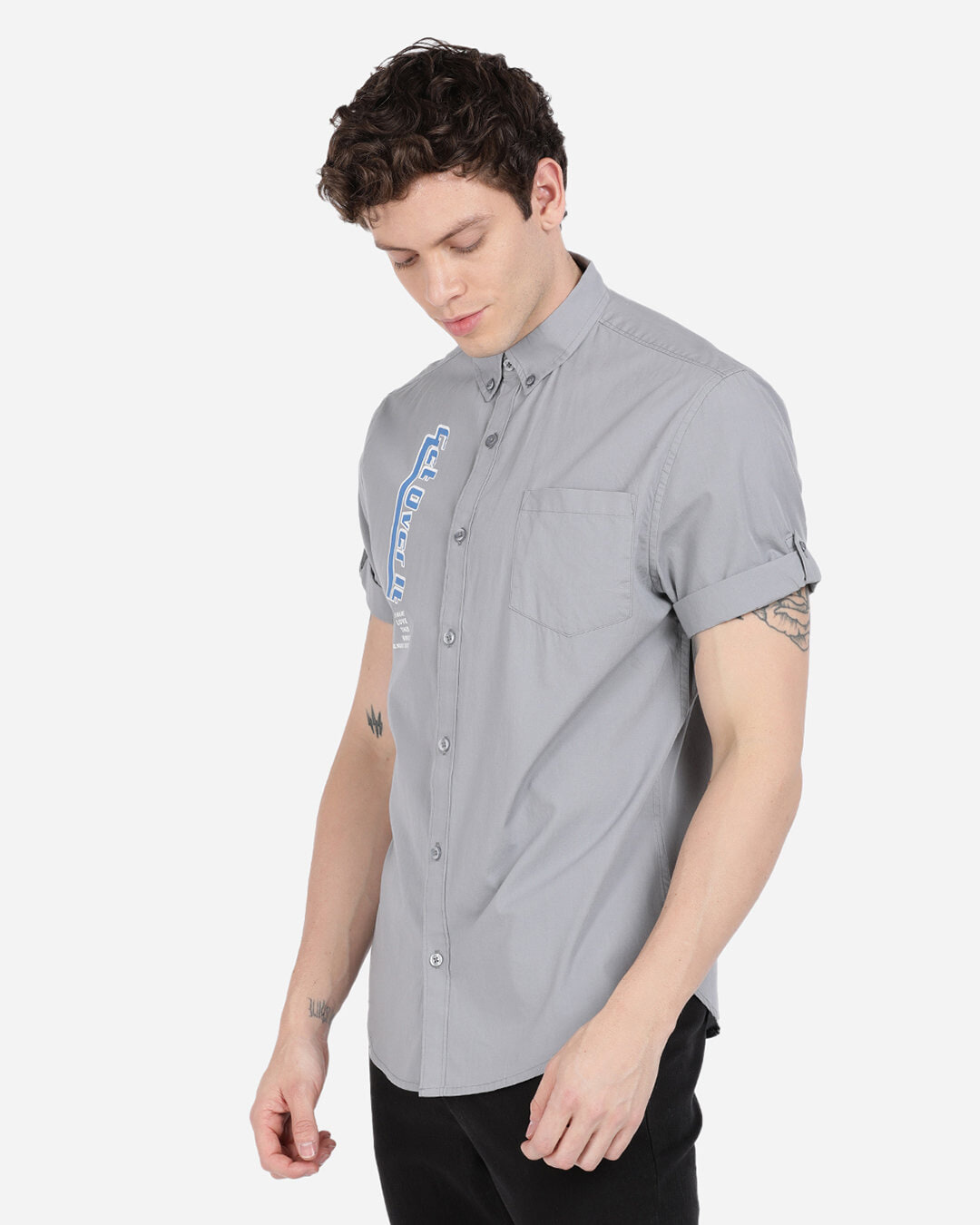 Shop Men's Grey Slim Fit Half Sleeve Shirt-Back