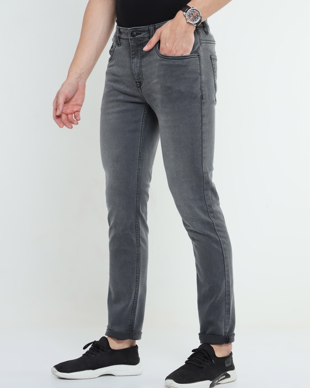 Shop Men's Grey Slim Fit Jeans-Back