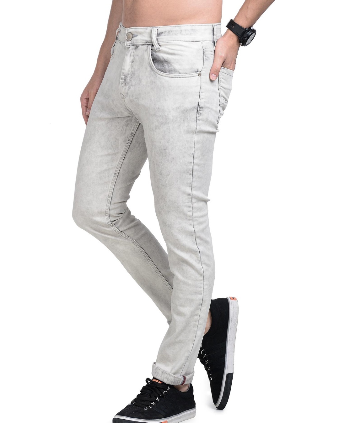 Shop Men's Grey Slim Fit Jeans-Back