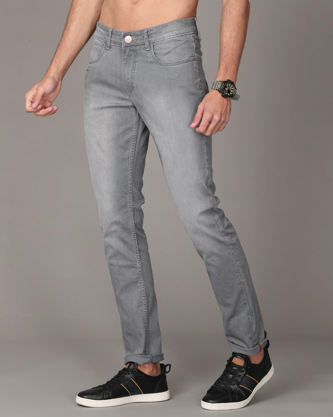 Shop Men's Grey Slim Fit Jeans-Back