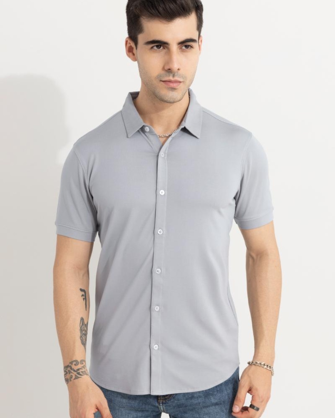 Men's Grey Checked Slim Fit Shirt