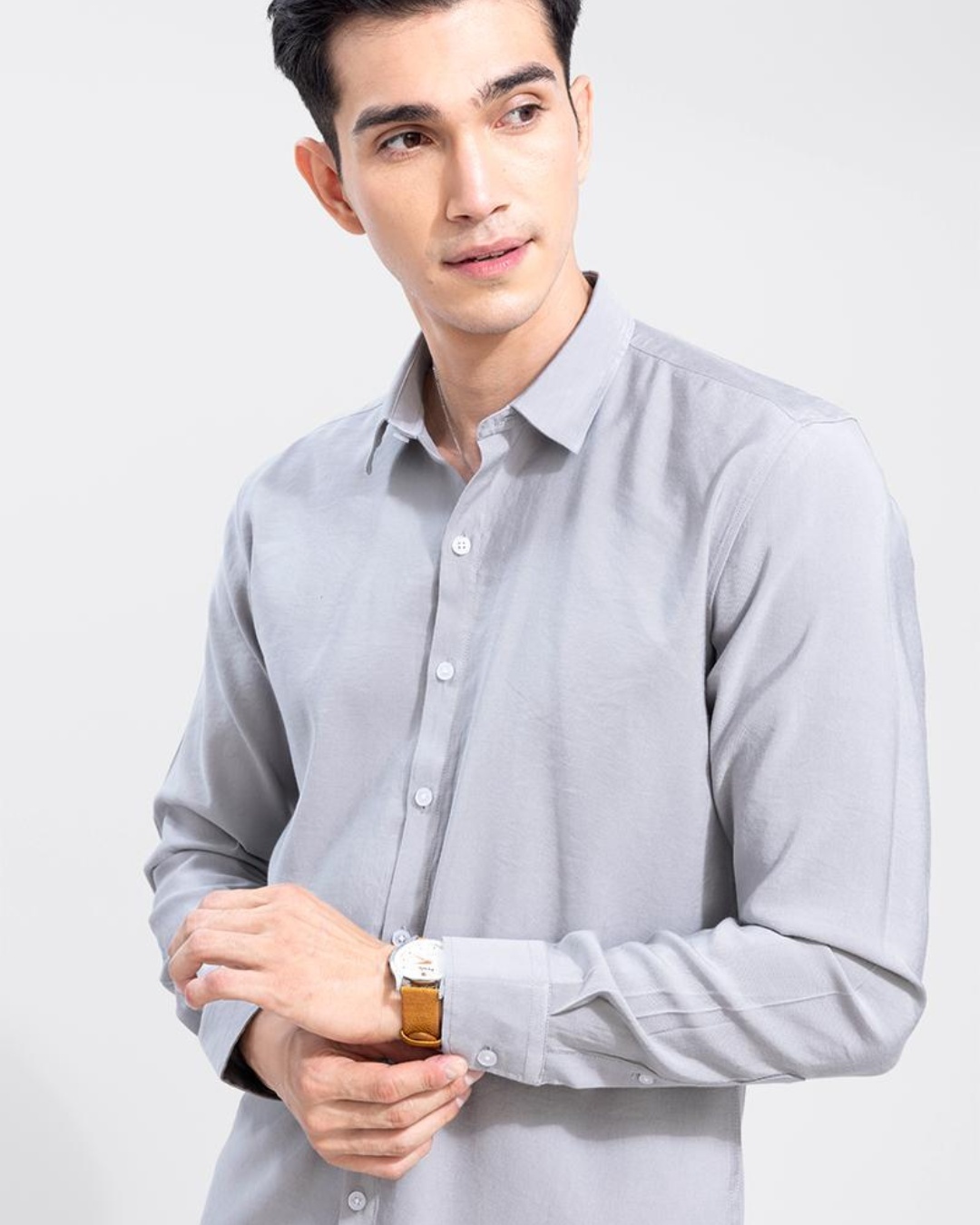 Shop Men's Grey Slim Fit Shirt-Back