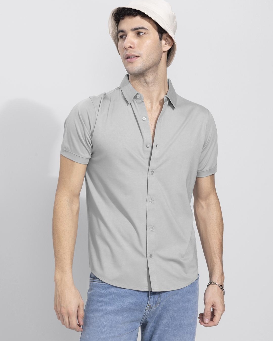 Men's Geometric Grey Relaxed Fit Casual Shirt