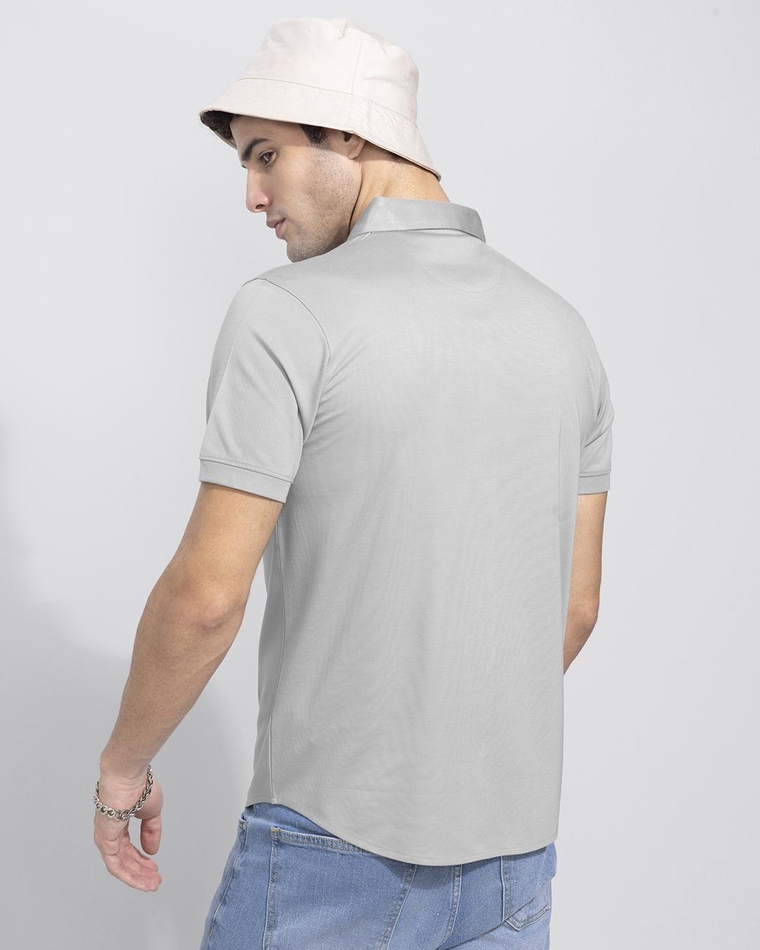 Shop Men's Grey Slim Fit Shirt-Back