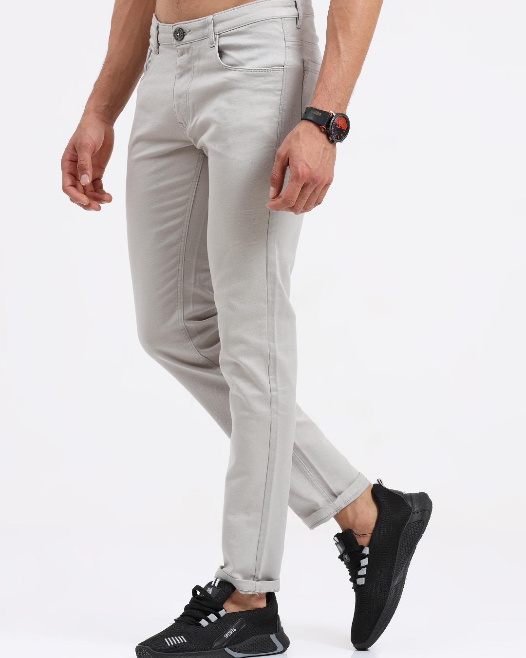 Shop Men's Grey Slim Fit Trousers-Back