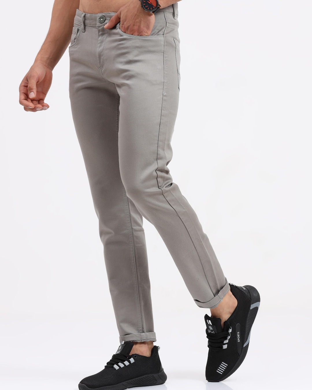Shop Men's Grey Slim Fit Trousers-Back