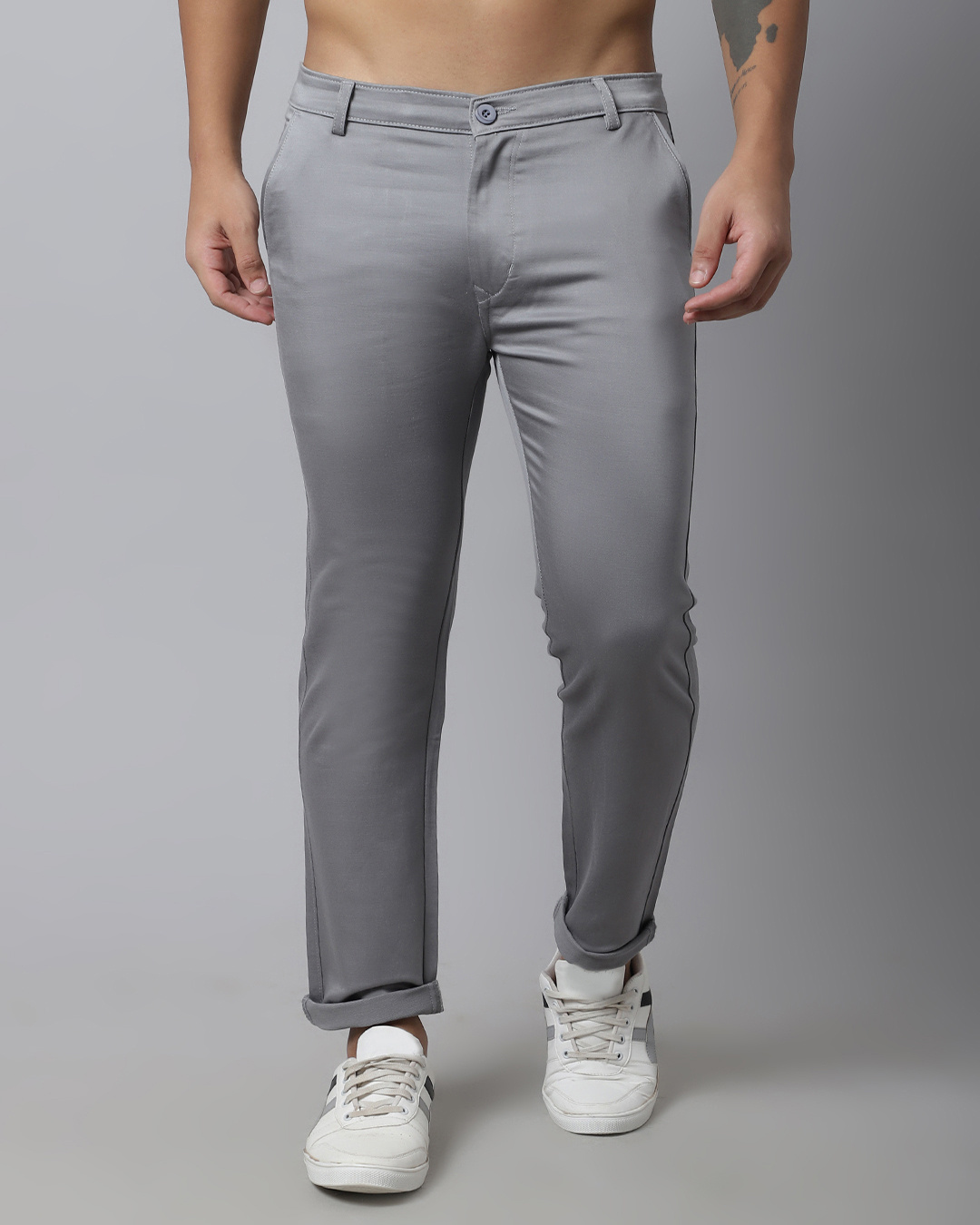 Buy BLACKBERRYS Grey Checked Cotton Stretch Slim Fit Mens Trousers |  Shoppers Stop