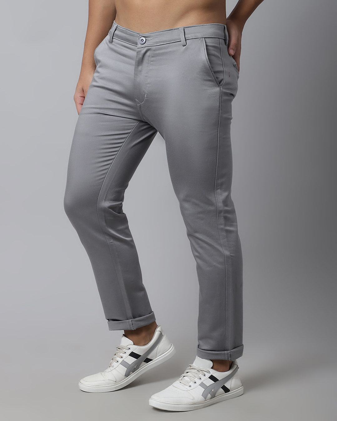 Shop Men's Grey Slim Fit Trousers-Back