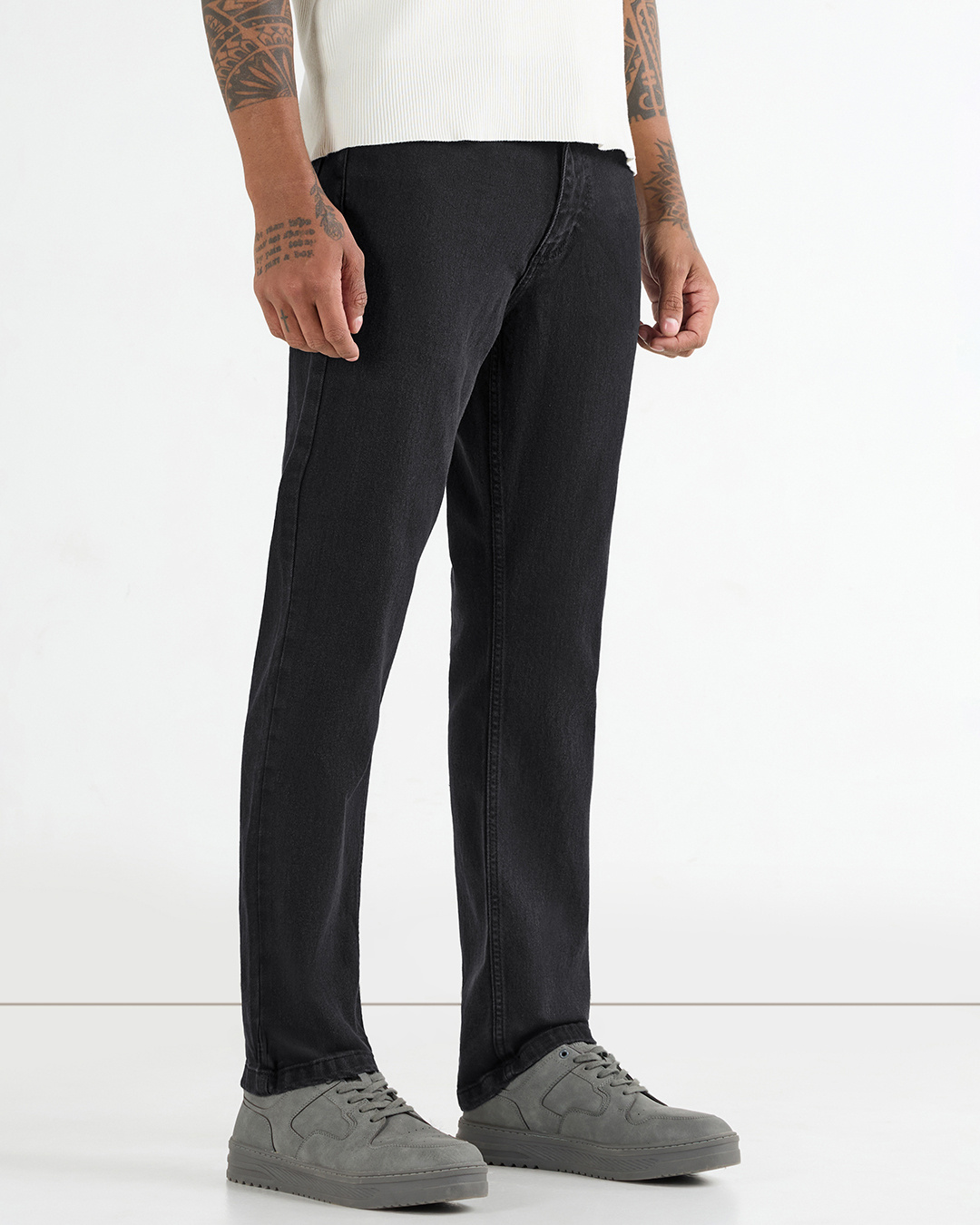 Shop Men's Grey Slim Straight Fit Stretchable Mid-Rise Jeans-Back