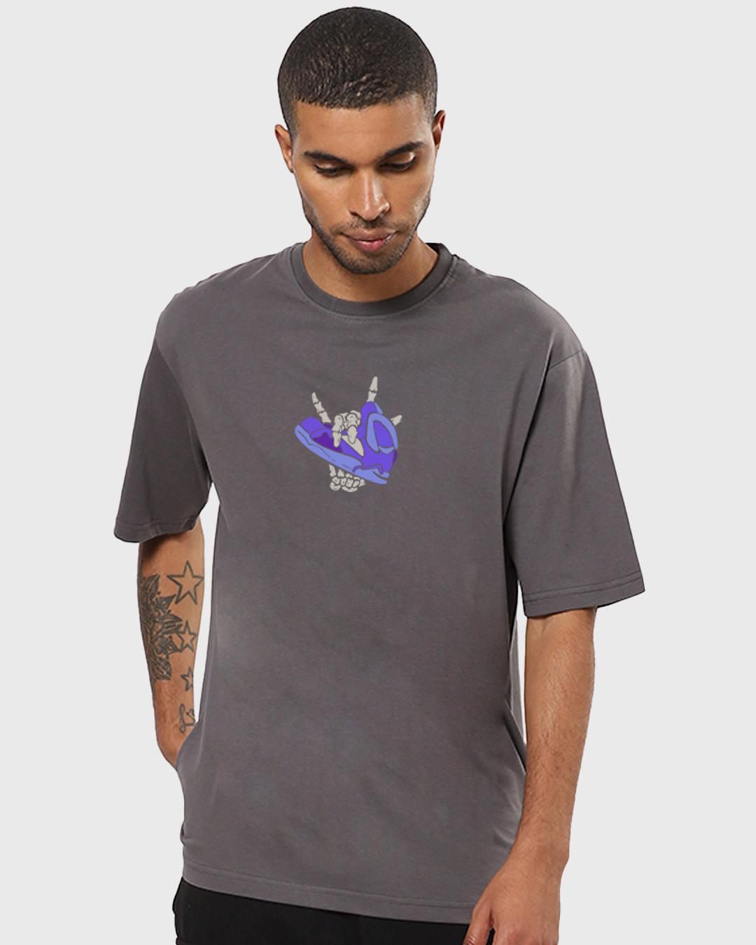 Shop Men's Grey Sneaker Gang Graphic Printed Oversized T-shirt-Back