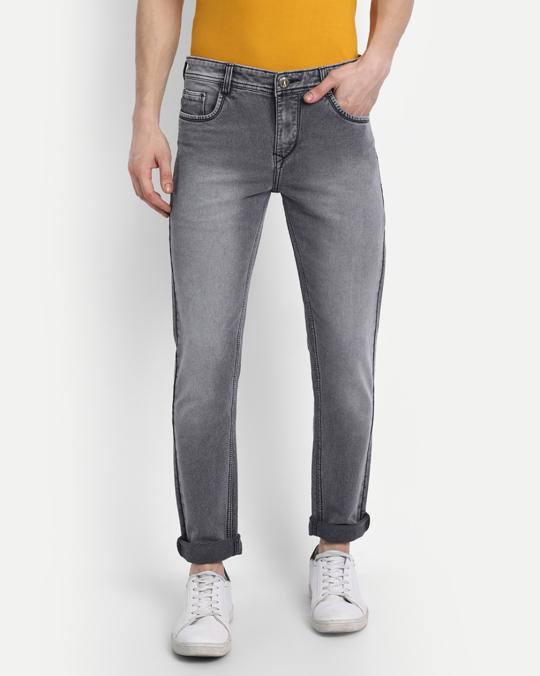 Buy Mens Grey Solid Slim Fit Denim Jeans For Men Grey Online At Bewakoof