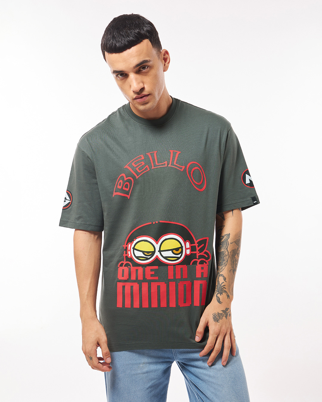 Shop Men's Grey Spy Minion Graphic Printed Oversized T-shirt-Back