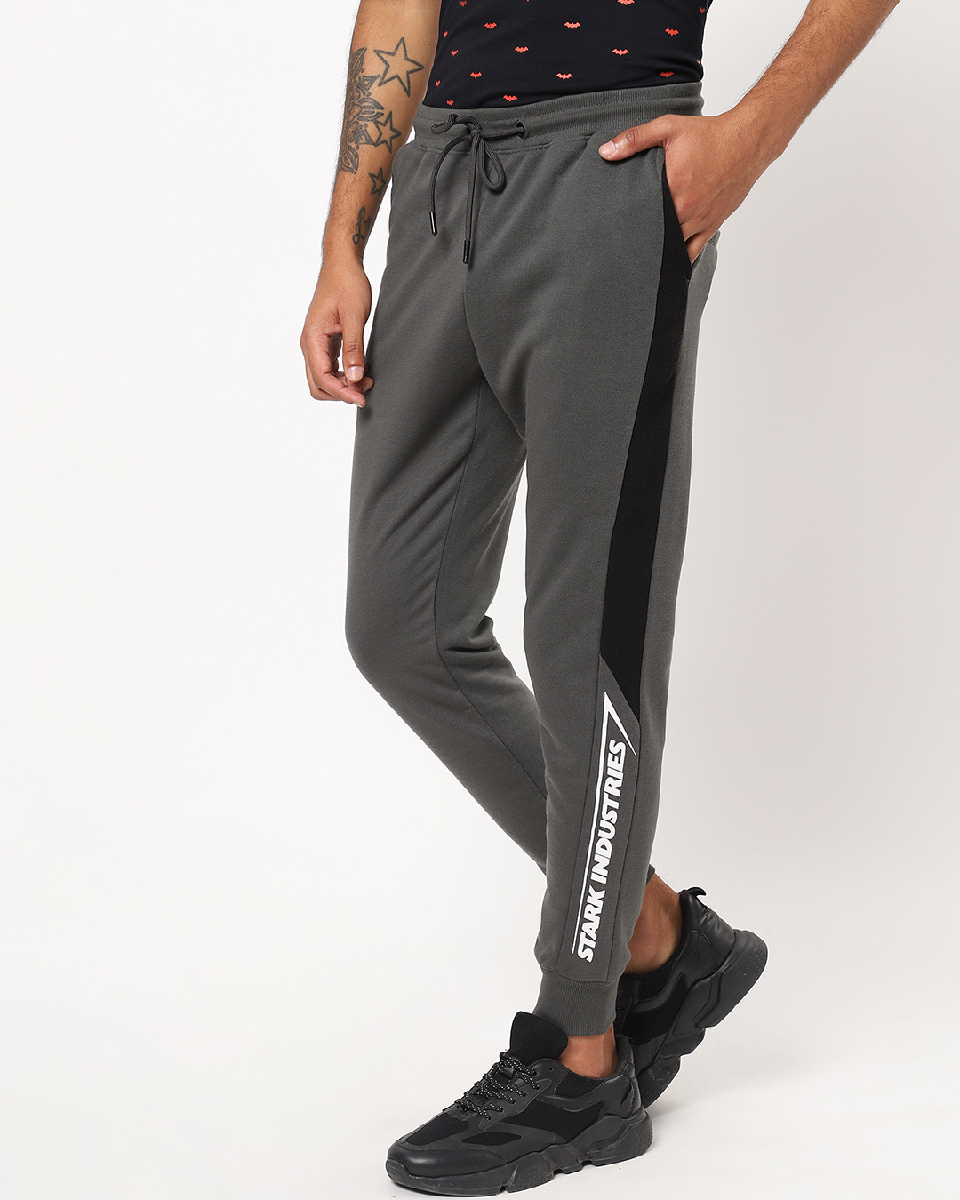 Shop Men's Grey Stark Industries Typography Joggers-Back