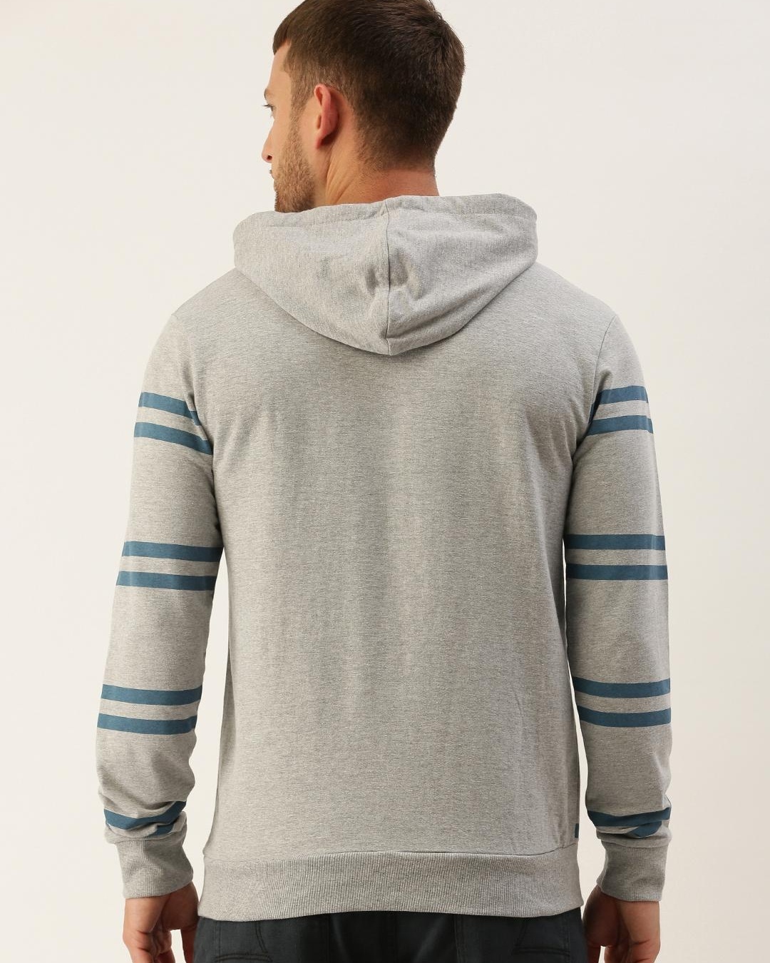 Shop Men's Grey Striped Hoodie-Back