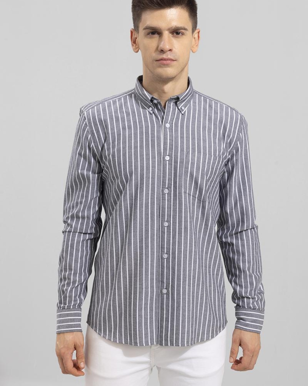 Buy Men's Grey Striped Slim Fit Shirt Online at Bewakoof