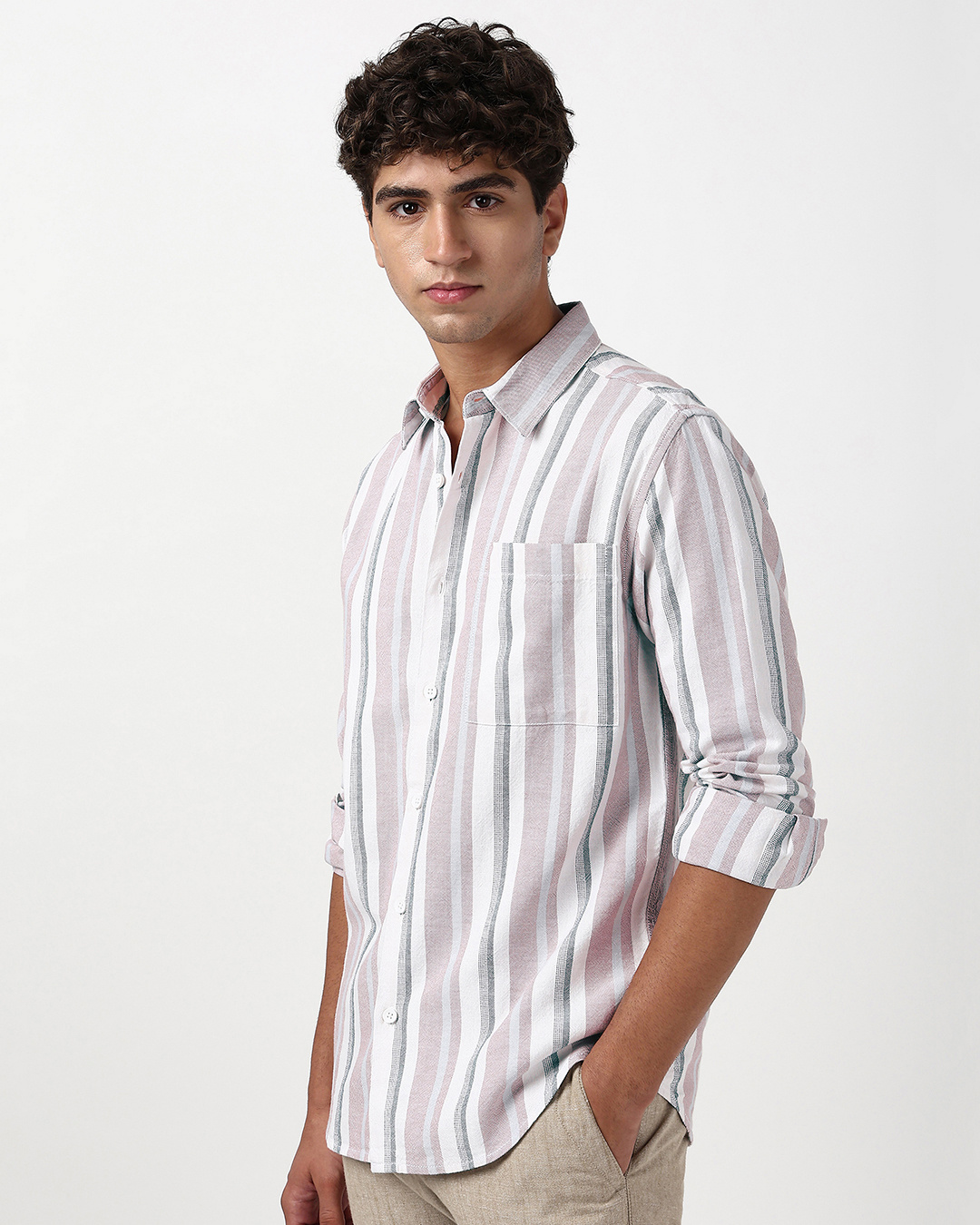 Shop Men's White & Dusty Pink Striped Shirt-Back