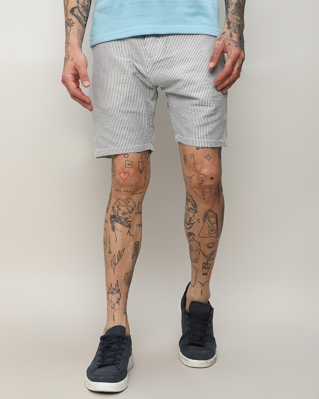 Shop Men's Grey Striped Shorts-Back