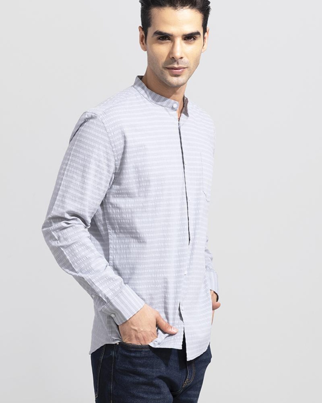 Buy Men's Grey Striped Slim Fit Shirt Online at Bewakoof