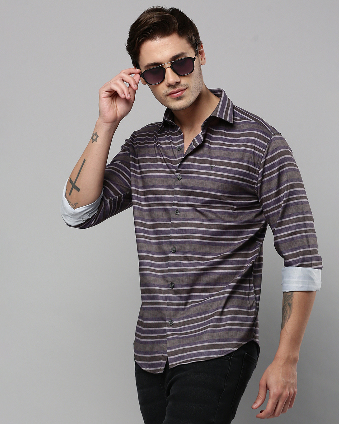 Buy Mens Grey Striped Slim Fit Shirt Online At Bewakoof 2282