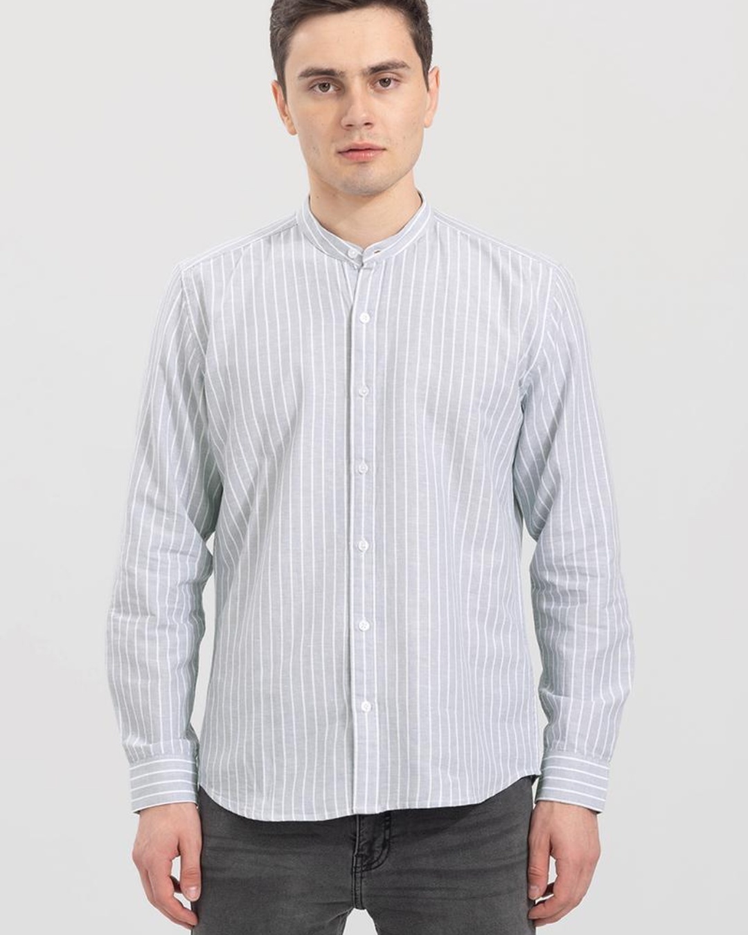 Buy Men's Grey Striped Slim Fit Shirt Online at Bewakoof