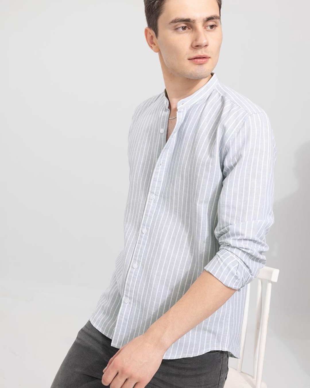 Buy Men's Grey Striped Slim Fit Shirt Online at Bewakoof