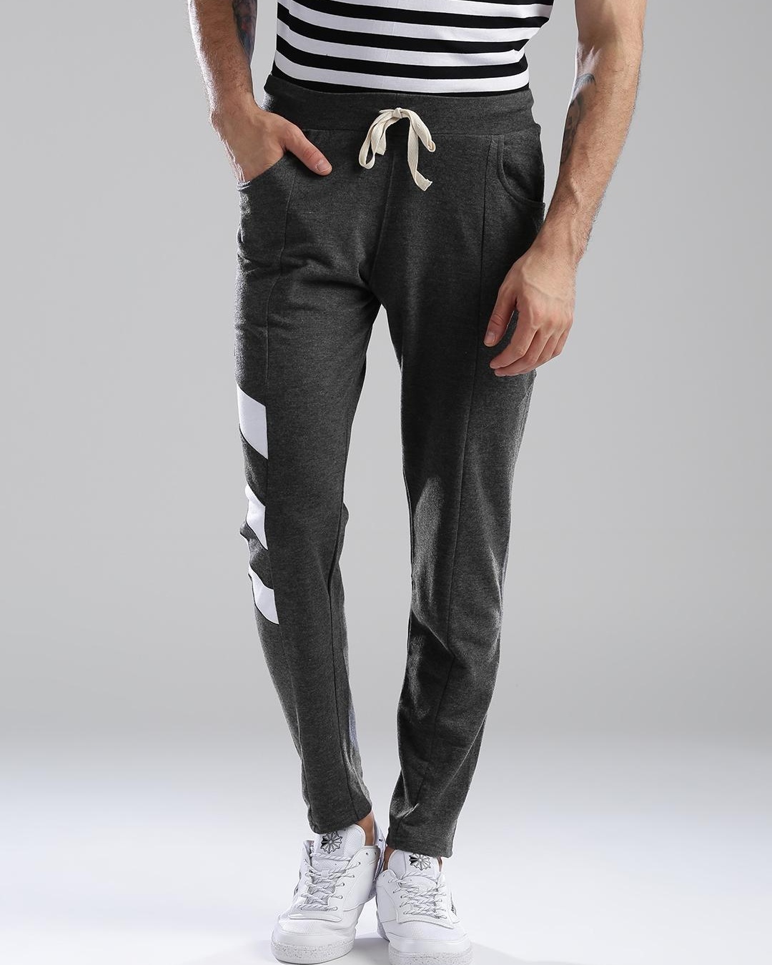 Buy Men's Grey Striped Slim Fit Track Pants Online at Bewakoof