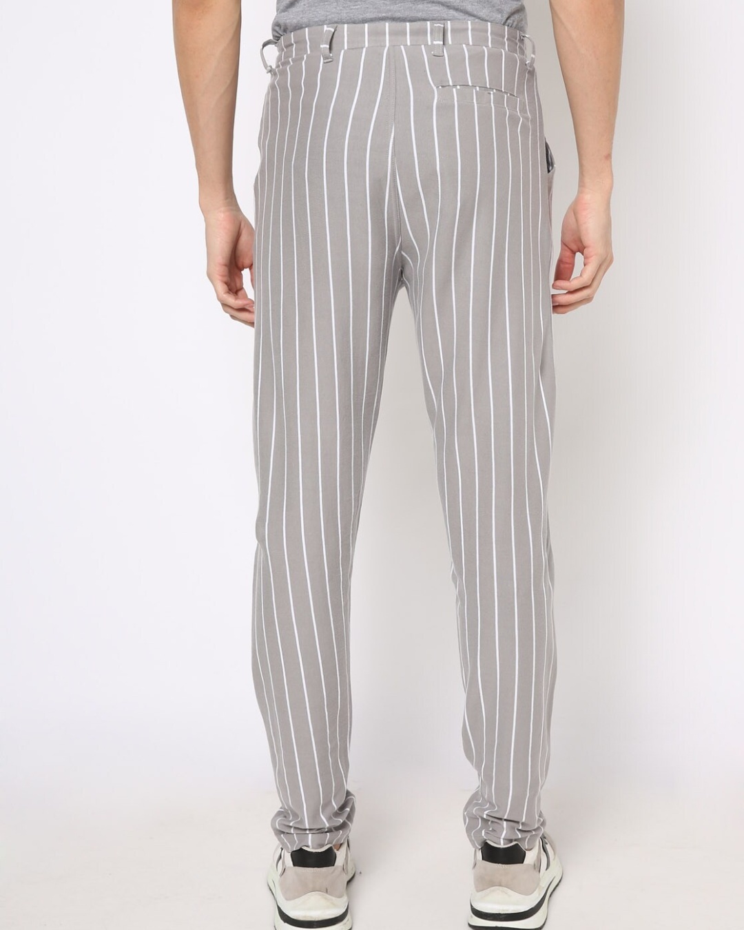 Shop Men's Grey Striped Tapered Fit Chinos-Back
