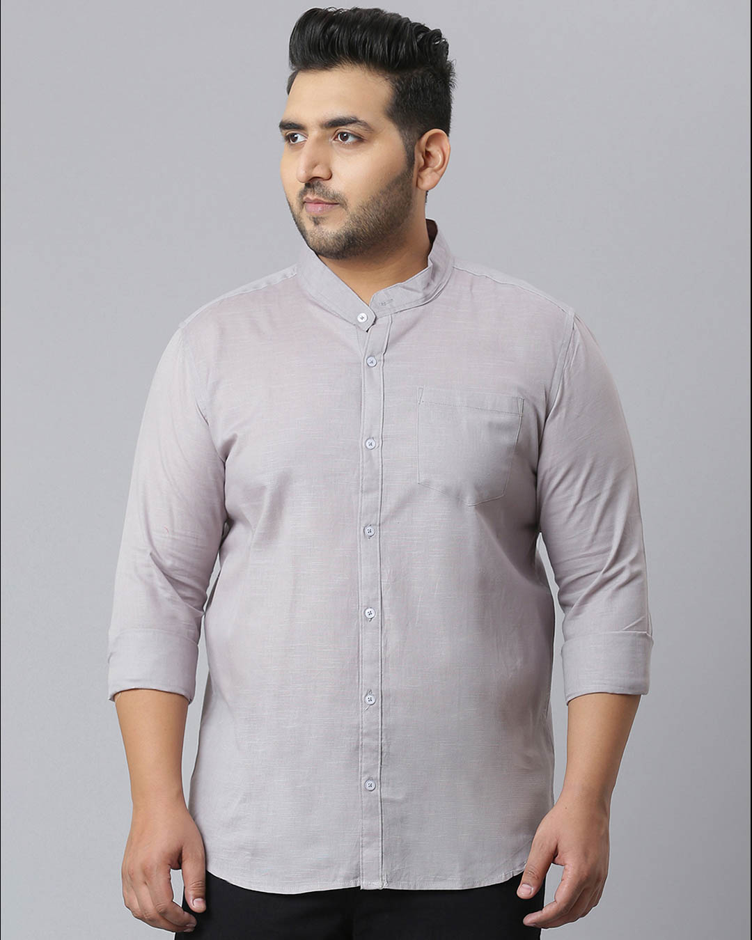 Shop Men's Grey Stylish Full Sleeve Casual Shirt-Front