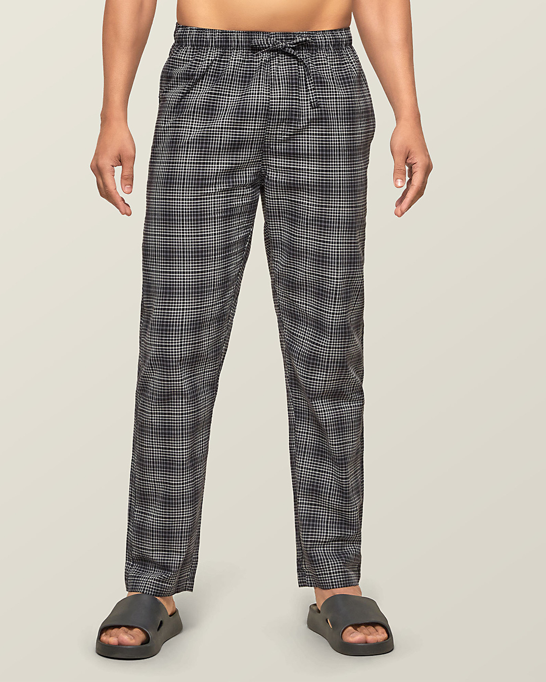 Shop Pack of 2 Men's Grey Super Combed Cotton Checkered Pyjamas-Back