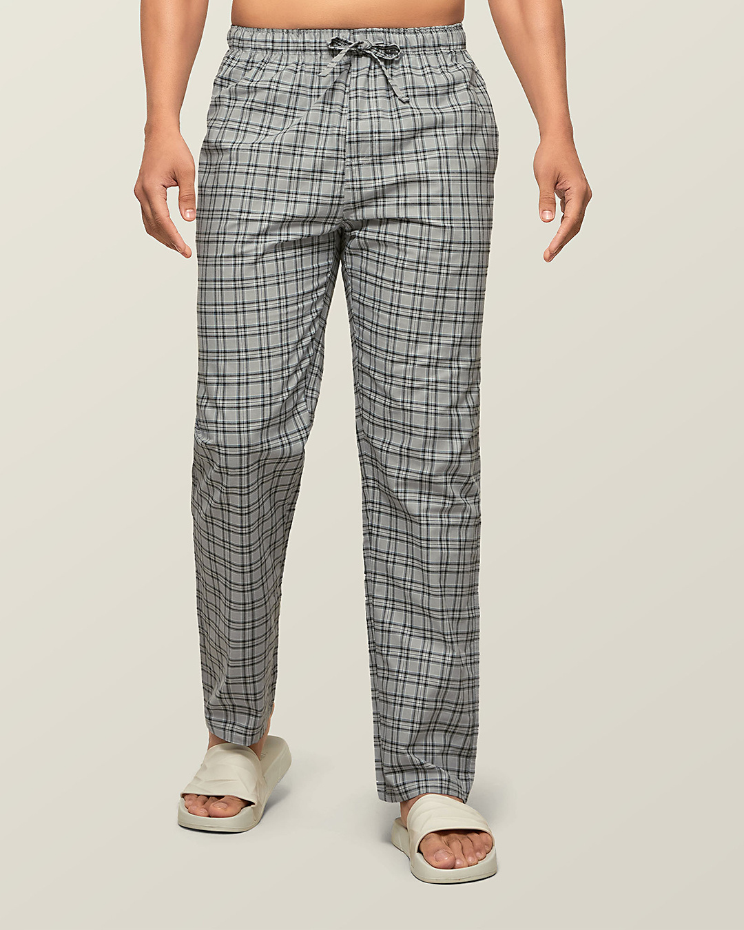 Shop Pack of 2 Men's Grey Super Combed Cotton Checkered Pyjamas-Back