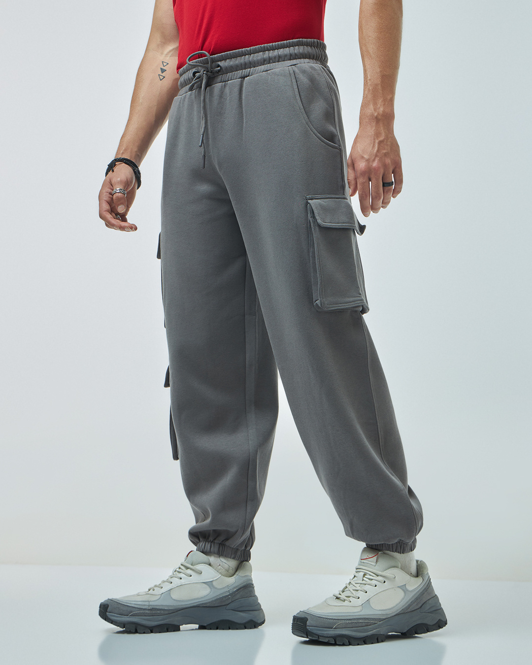 Buy Men's Grey Super Loose Fit Cargo Joggers Online at Bewakoof