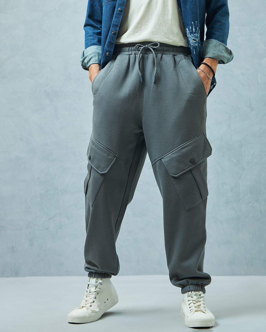 Buy Men's Grey Super Loose Fit Cargo Joggers Online at Bewakoof