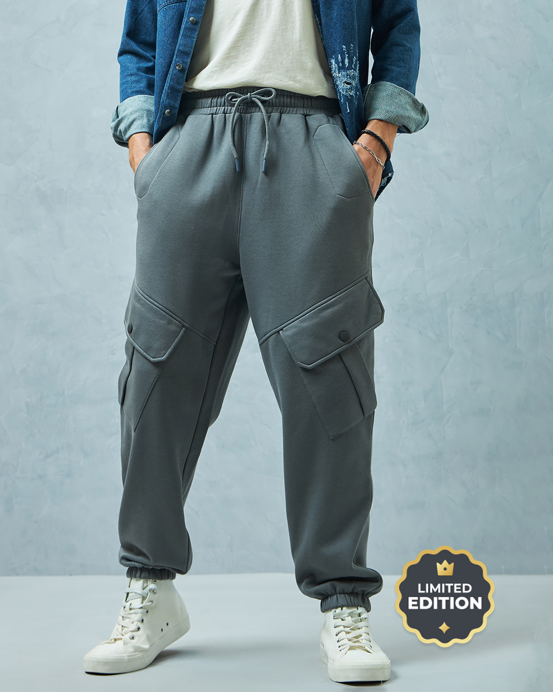 Buy Men's Grey Super Loose Fit Cargo Joggers Online at Bewakoof