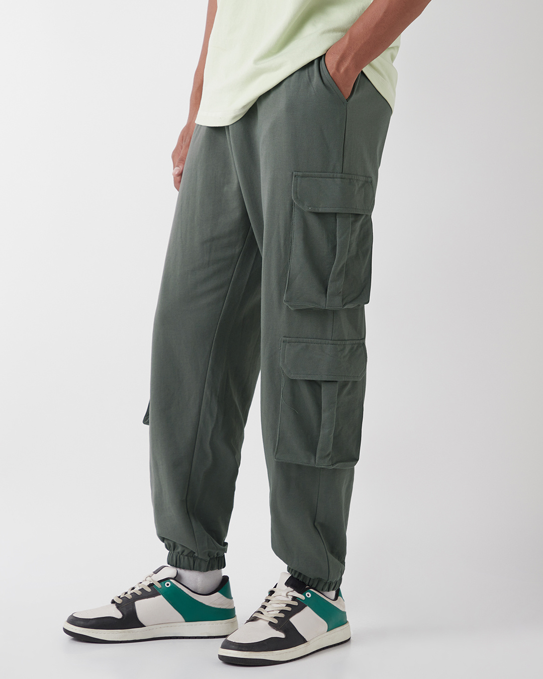 Shop Men's Grey Super Loose Fit Cargo Joggers-Back