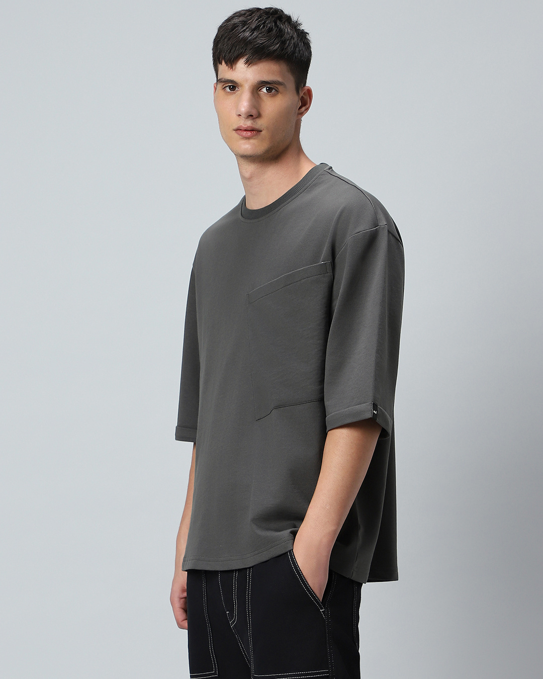Shop Men's Grey Super Loose Fit T-shirt-Back