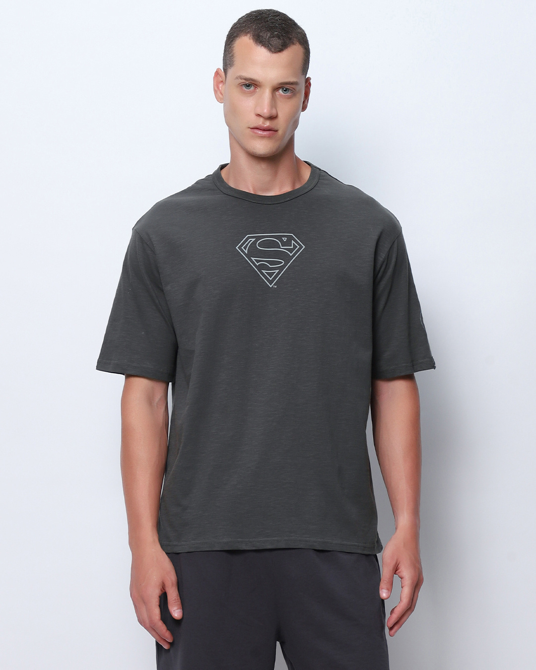 Shop Men's Grey Superfly Graphic Printed Oversized T-shirt-Back