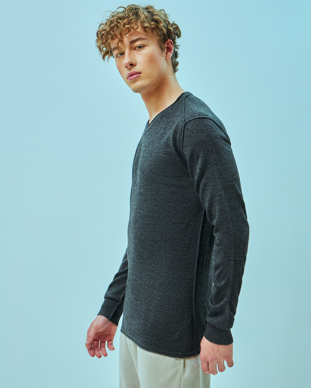 Shop Men's Grey Flat Knit Sweater-Back