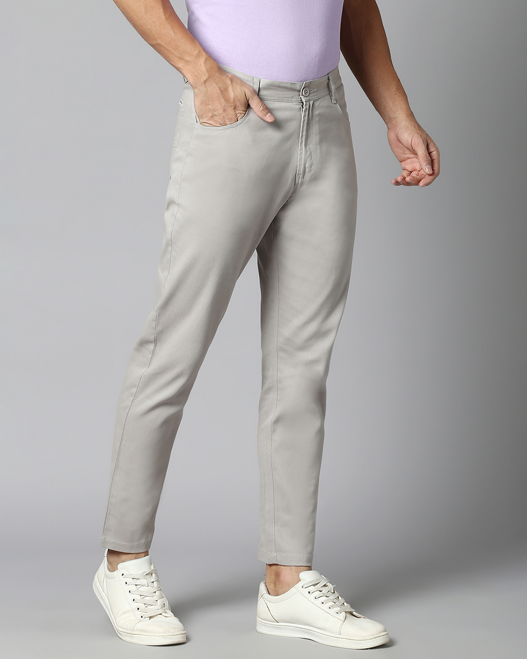 Buy Men's Grey Tapered Fit Chinos Online at Bewakoof